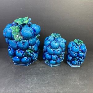 1960s Inarco Mood Indigo Blue Ceramic Fruit Canisters
